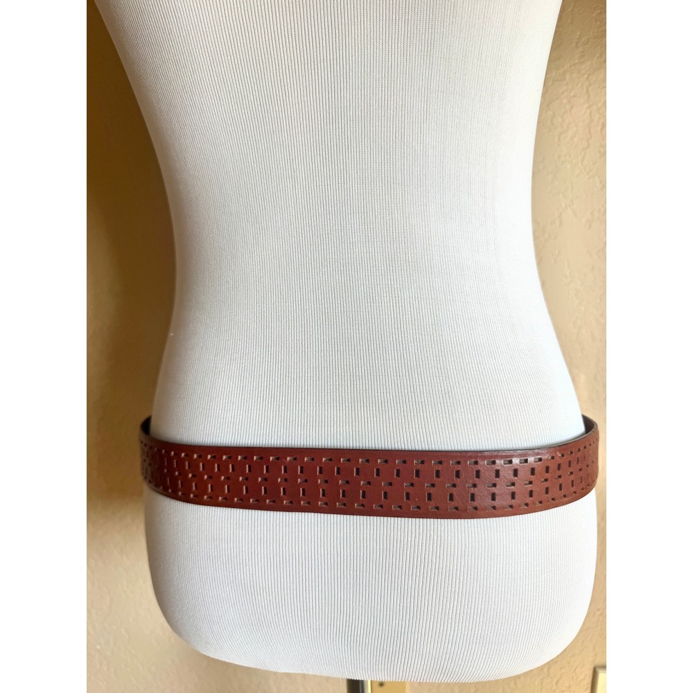 Jhane Barnes Mens Brown Upscale Designer Leather Belt Solid Brass Size 36 - Picture 9 of 9